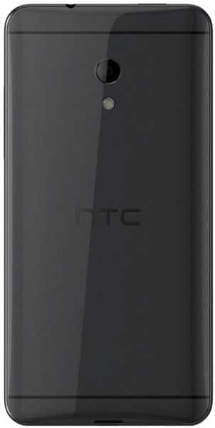 HTC Desire 700 rear view showing black glossy back panel with camera and speaker grille