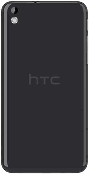 HTC Desire 816 rear view, black phone with camera lens and HTC branding visible