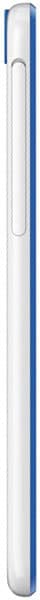 HTC Desire 820 smartphone shown from the side, displaying white back panel with blue accent stripe