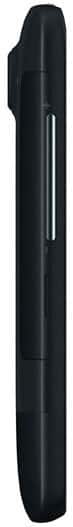 HTC Desire HD smartphone, side view, displaying black exterior with curved edges and white accent stripe