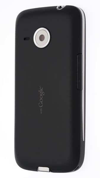 HTC Droid Eris, rear view showing black curved back with camera lens and Google branding