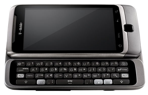 HTC G2 front view with slide-out QWERTY keyboard and touchscreen display