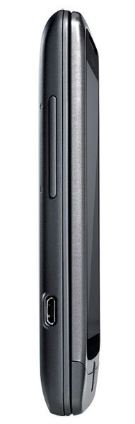 HTC G2 phone, side view, showing dark gray body with power button and volume controls