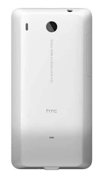 HTC Hero rear view, white smartphone with camera lens and HTC branding on back panel