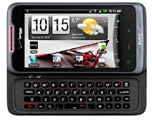 HTC Merge front view showing touchscreen display with home screen widgets and slide-out QWERTY keyboard