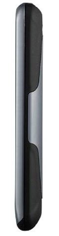 HTC Merge side view, showing a tall narrow phone with black and silver coloring and rounded edges