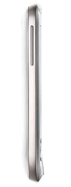 HTC MyTouch 3G side view, white smartphone with curved edges and central button strip
