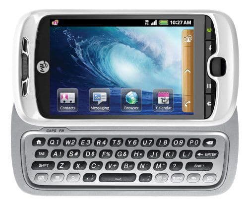 HTC MyTouch 3G Slide front view with slide-out QWERTY keyboard and touchscreen displaying home apps