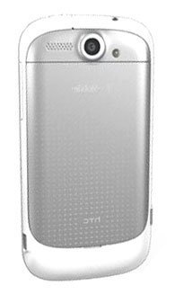 HTC Panache smartphone rear view, white with silver back panel and camera lens visible at top