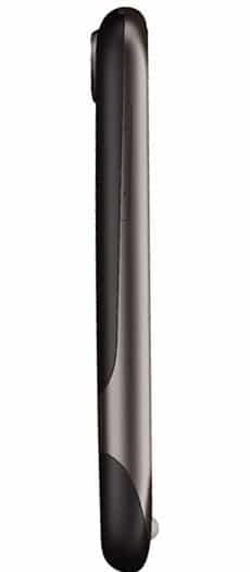 HTC Nexus One side view, black smartphone with curved edges and rounded top and bottom