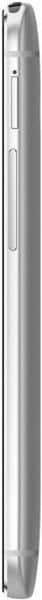 HTC One (M8), side view showing silver metallic body with rounded edges and control buttons