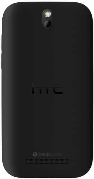 HTC One SV rear view, black phone with camera and speaker visible