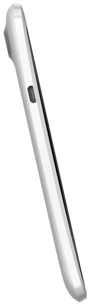 HTC One X in white viewed from the side, displaying slim profile, curved edges, and side button. Screen not visible.