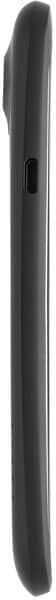 HTC One X+ side view, dark gray smartphone displaying curved edges and power button
