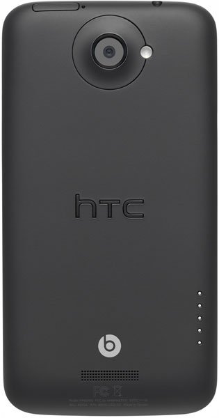 HTC One X+ rear view, black phone showing camera lens, HTC logo, and Beats branding