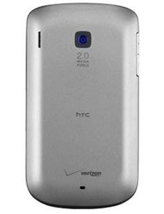 HTC Ozone rear view, silver smartphone with camera lens, Verizon branding visible