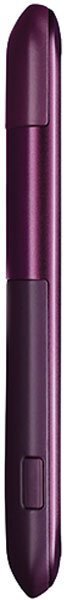 HTC Rhyme smartphone in metallic purple shown from the side, highlighting its slim, rounded profile against a white background.