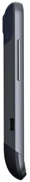 HTC Salsa phone shown from the side, displaying its curved silver and black body with screen and control buttons