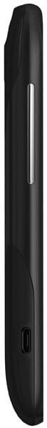HTC Sensation XE side profile view, black smartphone showing curved back panel with silver accent stripe