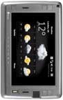 HTC Shift handheld device shown front-facing with screen displaying time and application icons against black background