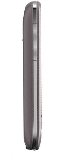 HTC Smart phone, side view, showing gray casing and narrow profile with screen edge visible