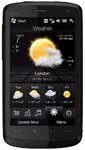 HTC Touch HD smartphone displaying weather app on screen, front view with physical buttons below