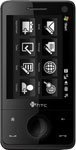 HTC Fuze front view showing black touchscreen device with physical QWERTY keyboard below display
