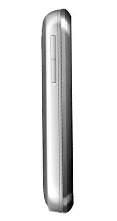 Side view of HTC Touch Pro2 in silver, highlighting rounded edges, volume button, and slightly raised back against a white background.