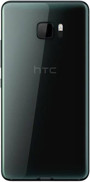 HTC U Ultra rear view, black glass back with camera and flash module