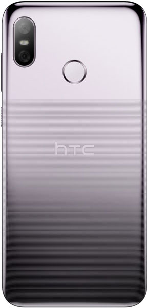 HTC U12 Life rear view, purple to black gradient finish with dual camera and fingerprint sensor