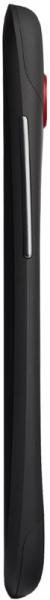 HTC One S, side view, black smartphone with curved edges and power button visible