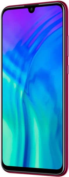 Huawei Honor 20 Lite front view with gradient blue and purple display and red frame