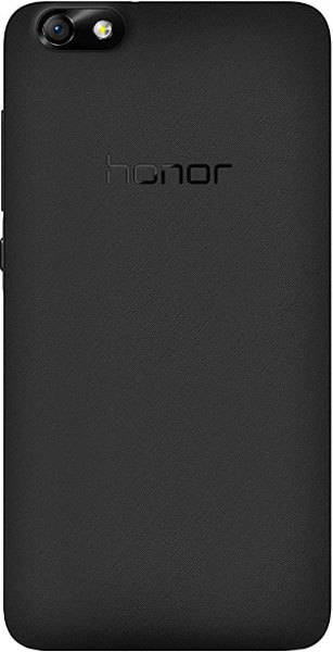 Huawei Honor 4X rear view, black smartphone with dual-camera setup and embossed logo on textured back