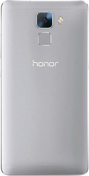 Huawei Honor 7 rear view, silver, showing camera and fingerprint sensor