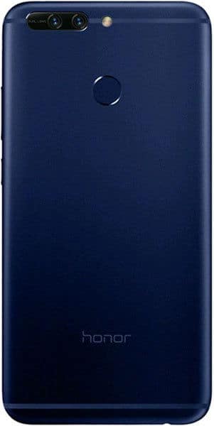 Huawei Honor 8 Pro rear view, showing dual cameras, fingerprint sensor, and blue finish