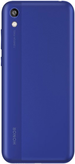 Huawei Honor 8S (2020) rear view, blue with single camera and "HONOR" branding visible on back