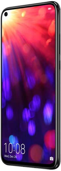 Huawei Honor View 20 front view with colorful gradient display showing time and date