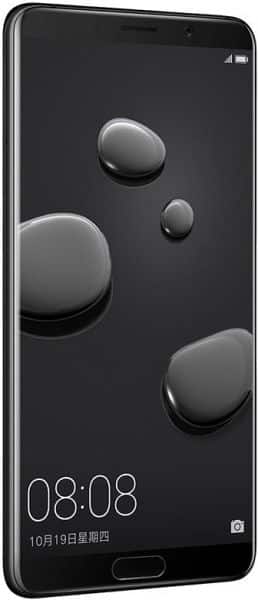 Huawei Mate 10 rear view, black smartphone with dual cameras and water droplets on screen