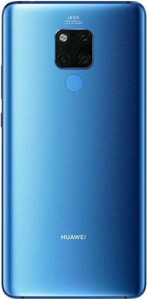 Huawei Mate 20 X rear view showing blue gradient back, quad camera setup with Leica branding, and fingerprint sensor