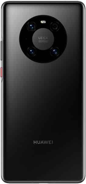 Huawei Mate 40 Pro rear view, black, with circular camera module and Leica branding