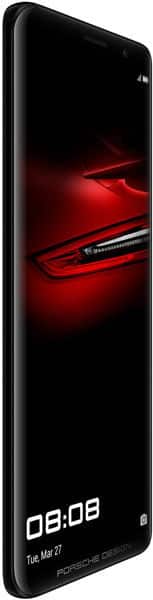 Huawei Mate RS Porsche Design, front view with display showing red design and time 08:08