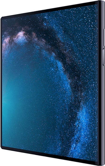 Huawei Mate X foldable phone displayed at an angle, showing the front screen with starry night sky wallpaper
