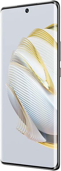 Huawei Nova 10 front view with display showing abstract golden and white feather design