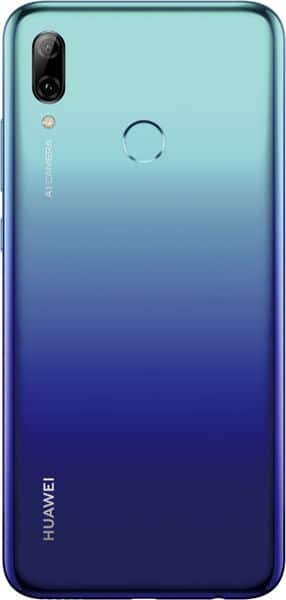 Huawei P Smart (2019) rear view, gradient blue finish with dual camera and fingerprint sensor