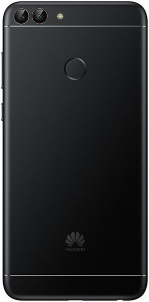 Huawei P Smart rear view, black phone with dual camera, fingerprint sensor, and Huawei logo visible