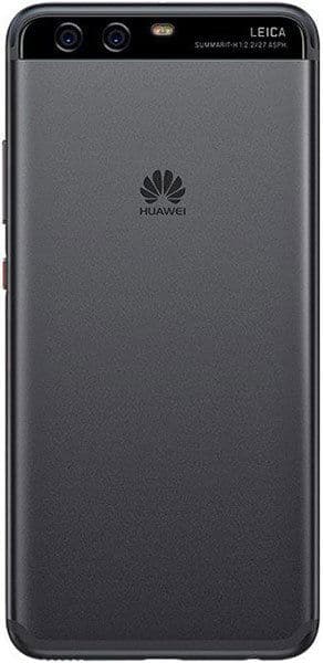 Huawei P10 rear view showing dual Leica cameras, dark gray back panel, and Huawei logo
