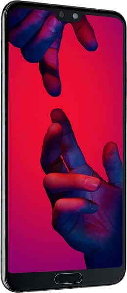 Huawei P20 Pro, front view, displaying colorful abstract imagery on screen with black bezels and home button
