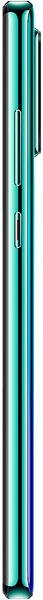 Huawei P30 phone shown from the rear, displaying a vertical gradient color finish transitioning from teal to blue