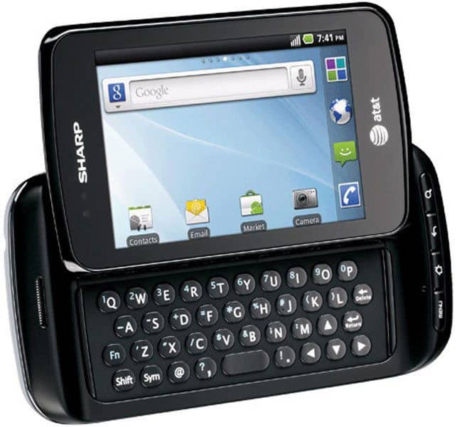 Huawei u8110 front view with slide-out QWERTY keyboard and touchscreen displaying Google search and app icons