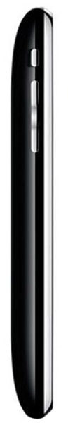 Apple iPhone 3G, side view showing curved black body with white accent stripe
